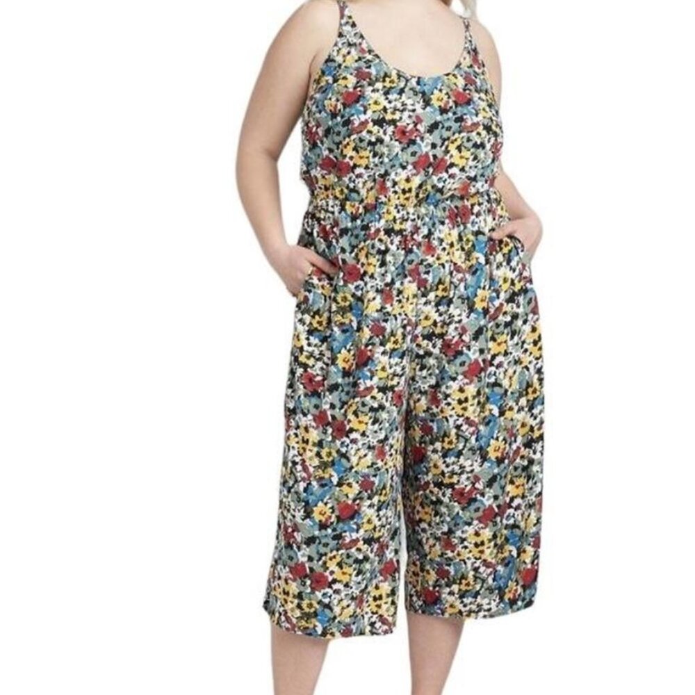Cacique 18/20/2X Swim Cover Up Jumpsuit with Pockets Floral Print